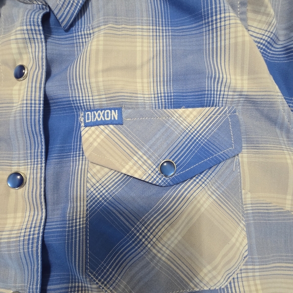 Dixxon Flannel Rincon Bamboo Shirt Womens M Blue Short Sleeve Pearl Snap - Picture 6 of 8